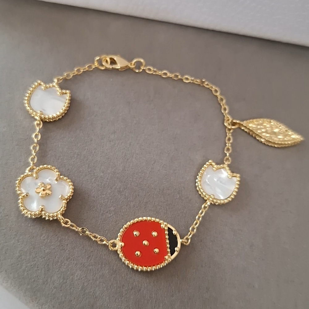Ladybug Clover Flowers Bracelet